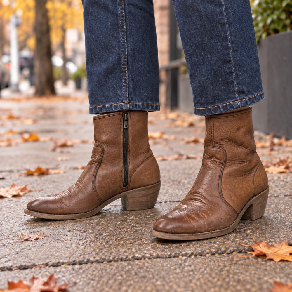 Vintage 1980s John Fluevog Western Ankle Boots Women 9M Brown Leather USA